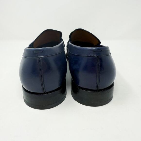 Salvatore Ferragamo Navy & Dark Green Color Block Leather Penny Loafers Size 8EE - Picture 5 of 12